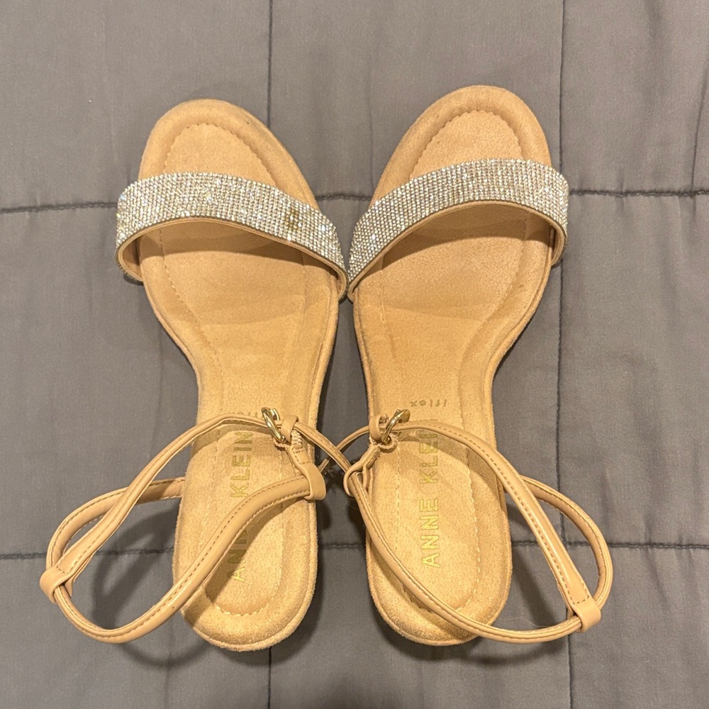Anne Klein Beige Sandals with Glittering Straps